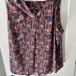 EVRI Navy and Red Animal Print Blouse